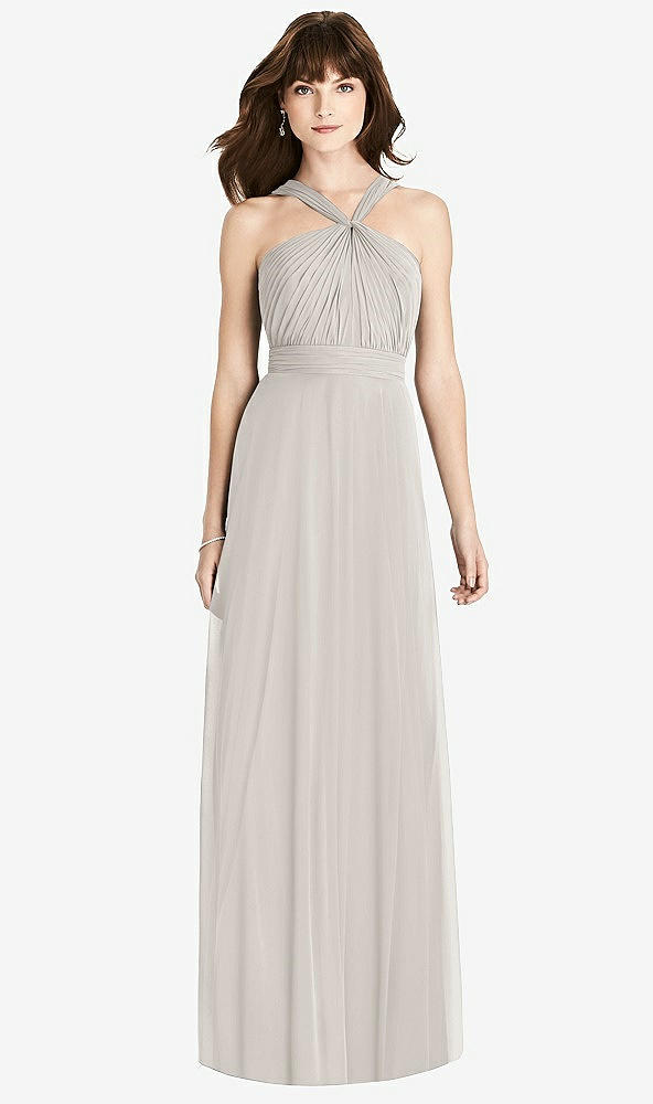 Front View - Oyster Twist Halter Chiffon Maxi Dress - James