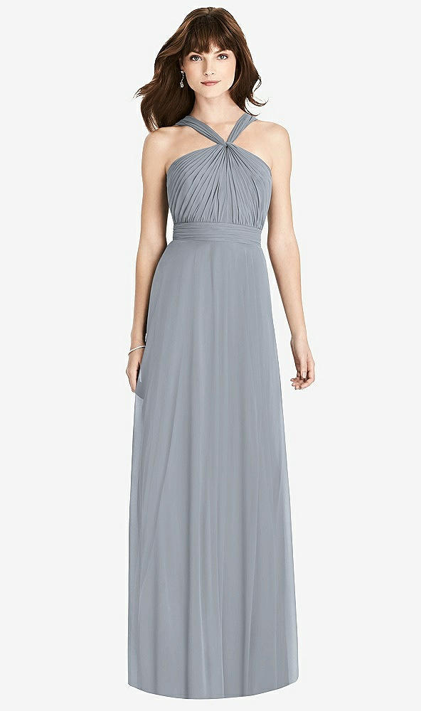 Front View - Platinum Twist Halter Chiffon Maxi Dress - James