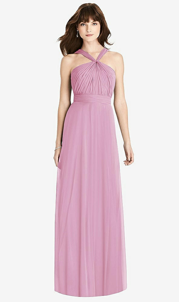 Front View - Powder Pink Twist Halter Chiffon Maxi Dress - James