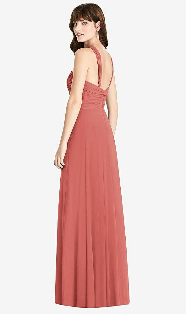 Back View - Coral Pink Twist Halter Chiffon Maxi Dress - James