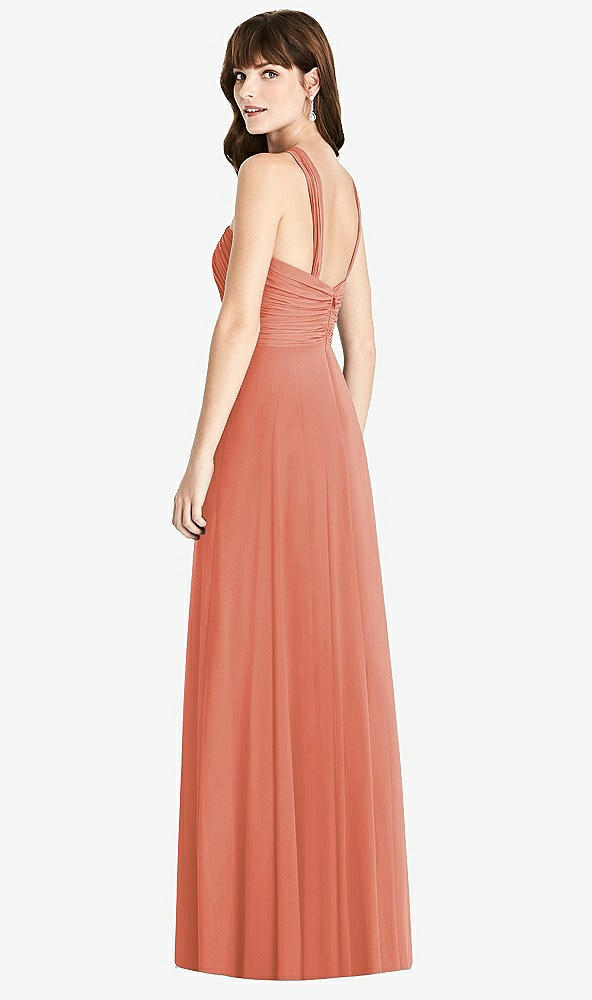 Back View - Terracotta Copper Twist Halter Chiffon Maxi Dress - James