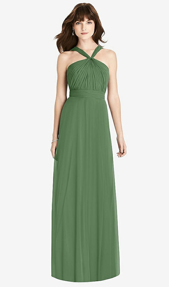 Front View - Vineyard Green Twist Halter Chiffon Maxi Dress - James