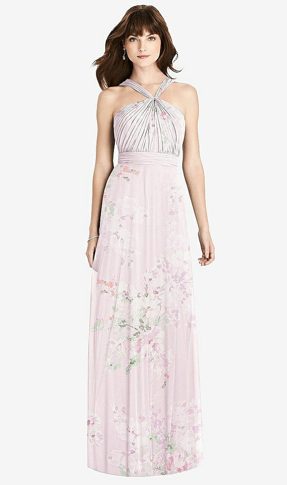 Front View - Watercolor Print Twist Halter Chiffon Maxi Dress - James