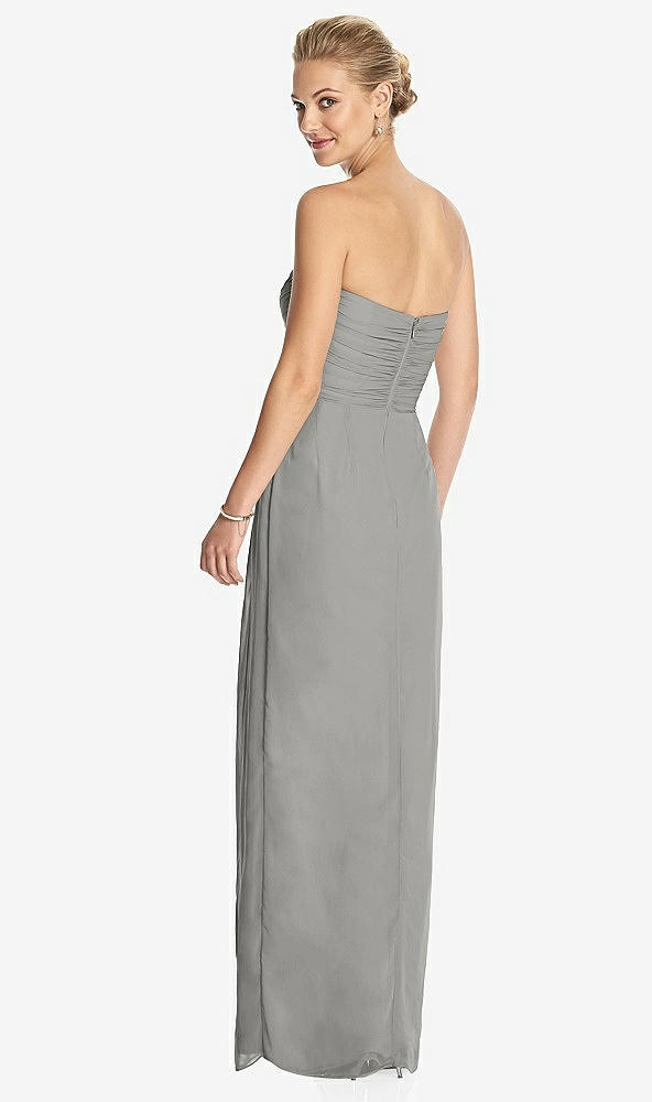 Back View - Chelsea Gray Strapless Draped Chiffon Maxi Dress - Lila