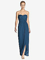 Front View Thumbnail - Dusk Blue Strapless Draped Chiffon Maxi Dress - Lila