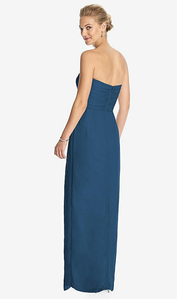 Back View - Dusk Blue Strapless Draped Chiffon Maxi Dress - Lila