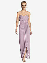 Front View Thumbnail - Suede Rose Strapless Draped Chiffon Maxi Dress - Lila