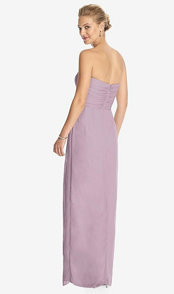 Back View - Suede Rose Strapless Draped Chiffon Maxi Dress - Lila