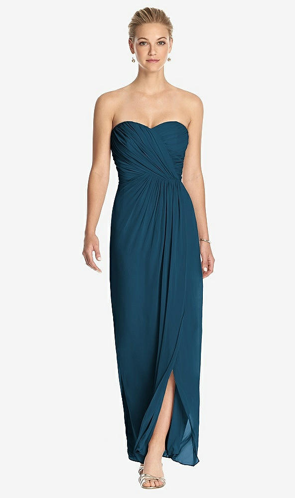 Front View - Atlantic Blue Strapless Draped Chiffon Maxi Dress - Lila