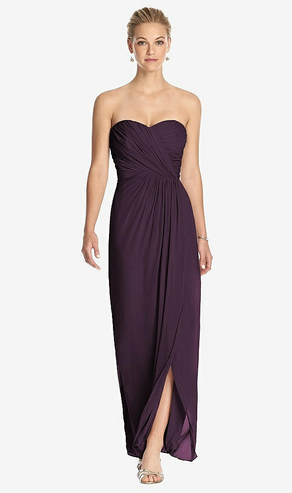 Front View - Aubergine Strapless Draped Chiffon Maxi Dress - Lila