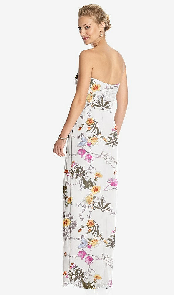 Back View - Butterfly Botanica Ivory Strapless Draped Chiffon Maxi Dress - Lila