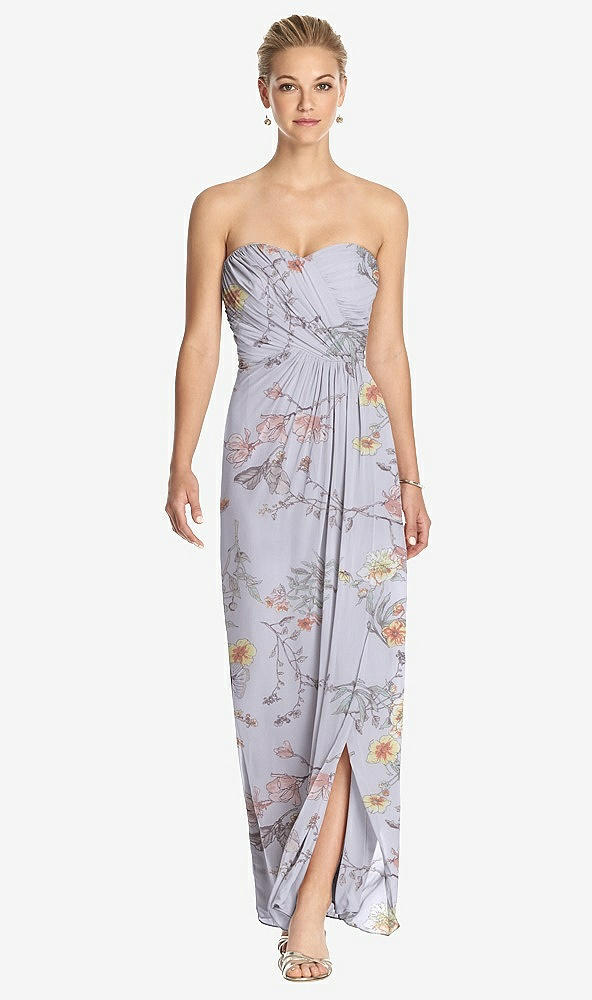 Front View - Butterfly Botanica Silver Dove Strapless Draped Chiffon Maxi Dress - Lila