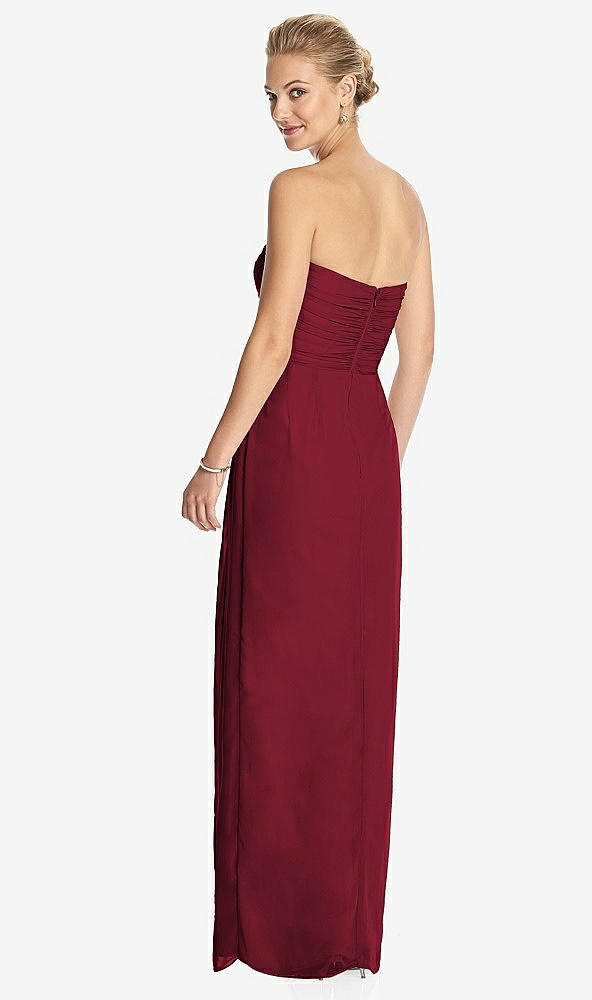 Back View - Burgundy Strapless Draped Chiffon Maxi Dress - Lila