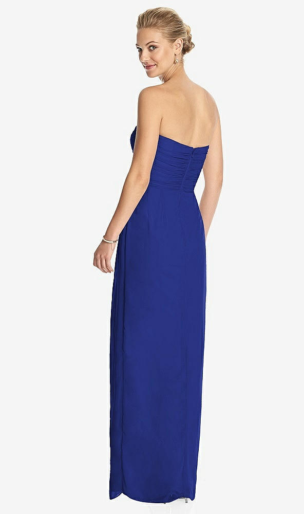 Back View - Cobalt Blue Strapless Draped Chiffon Maxi Dress - Lila