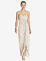 Front View Thumbnail - Coquette Floral Print Strapless Draped Chiffon Maxi Dress - Lila