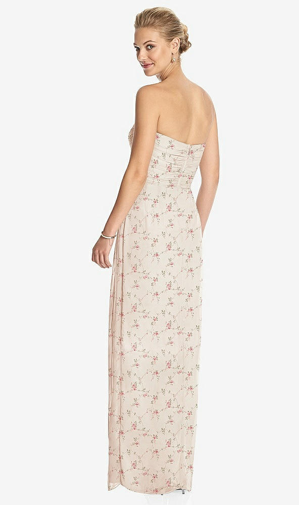 Back View - Coquette Floral Print Strapless Draped Chiffon Maxi Dress - Lila