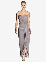 Front View Thumbnail - Cashmere Gray Strapless Draped Chiffon Maxi Dress - Lila