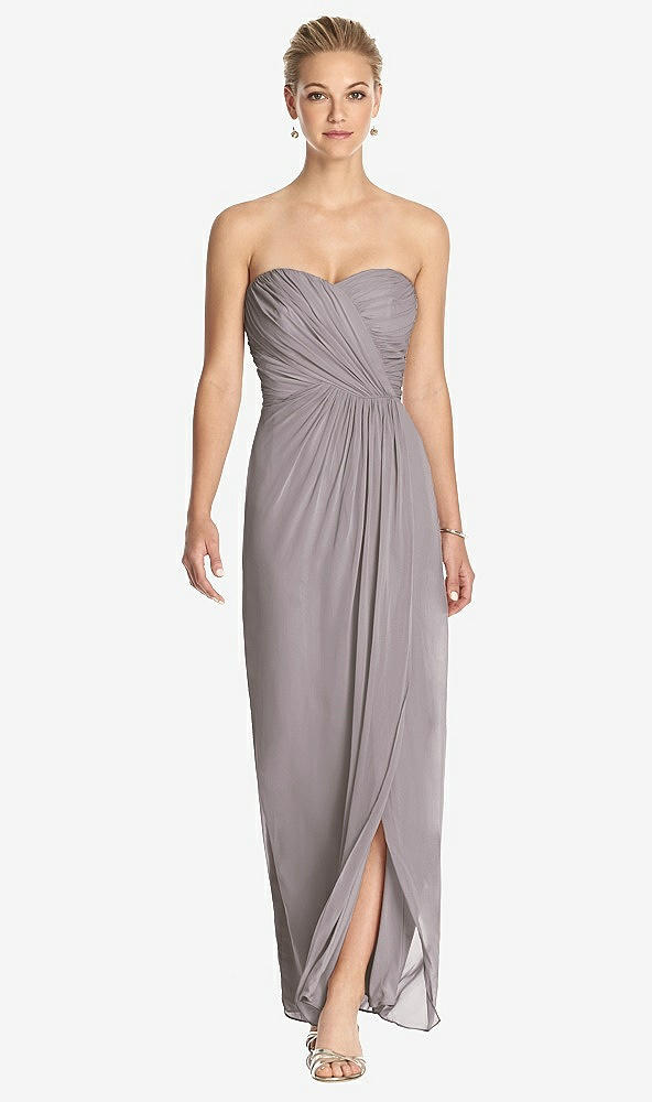 Front View - Cashmere Gray Strapless Draped Chiffon Maxi Dress - Lila