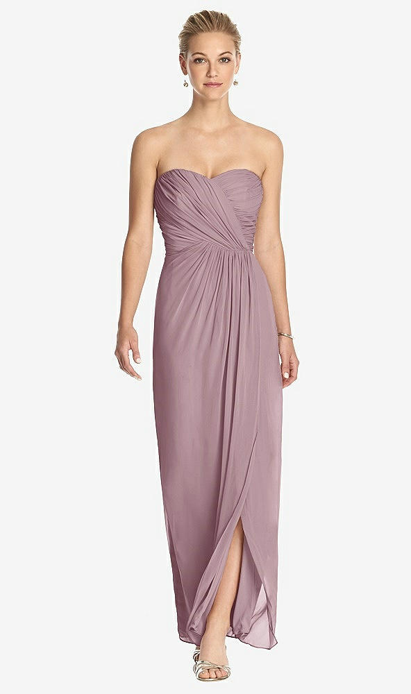 Front View - Dusty Rose Strapless Draped Chiffon Maxi Dress - Lila