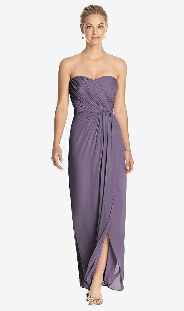 Front View - Lavender Strapless Draped Chiffon Maxi Dress - Lila