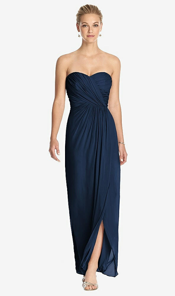 Front View - Midnight Navy Strapless Draped Chiffon Maxi Dress - Lila