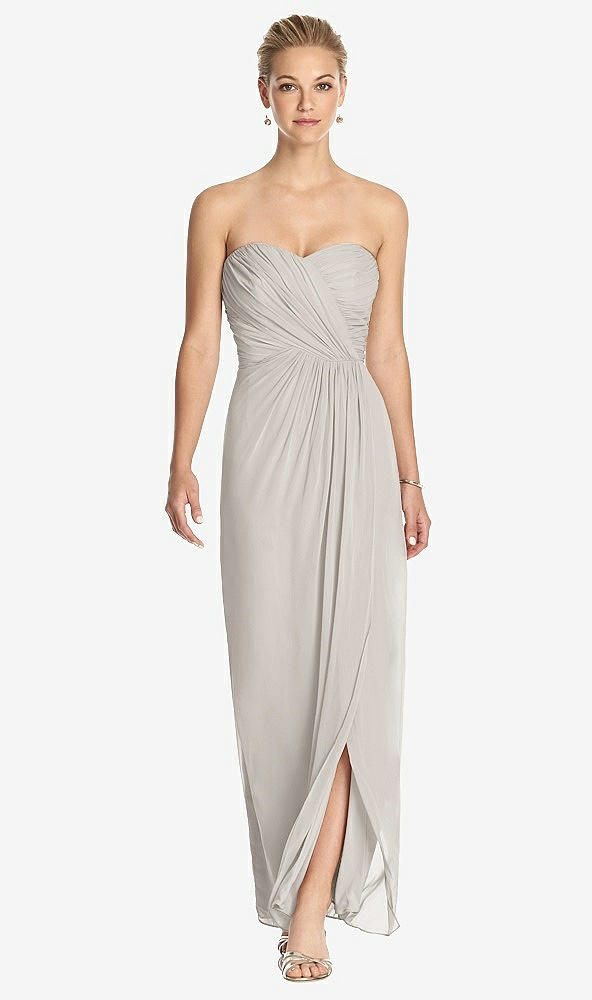 Front View - Oyster Strapless Draped Chiffon Maxi Dress - Lila