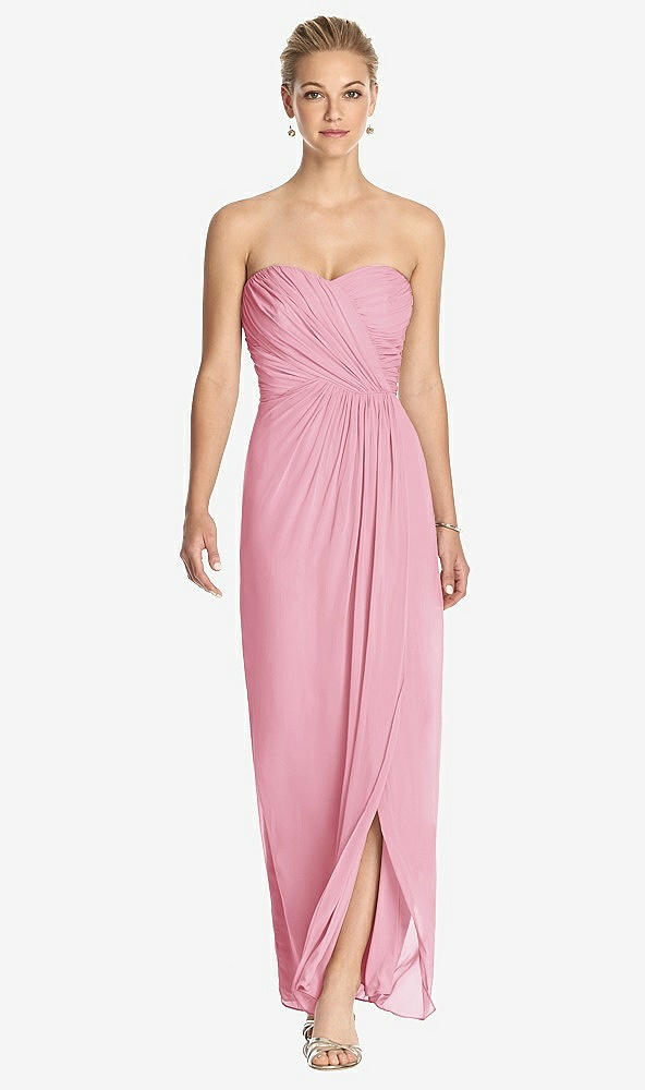 Front View - Peony Pink Strapless Draped Chiffon Maxi Dress - Lila