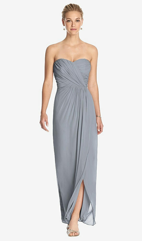 Front View - Platinum Strapless Draped Chiffon Maxi Dress - Lila