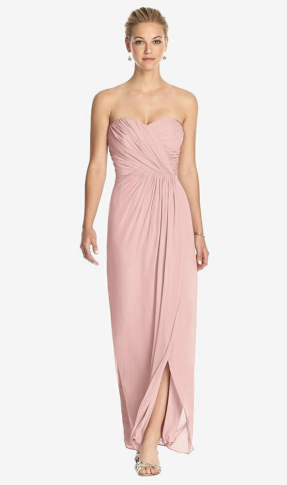 Front View - Rose - PANTONE Rose Quartz Strapless Draped Chiffon Maxi Dress - Lila