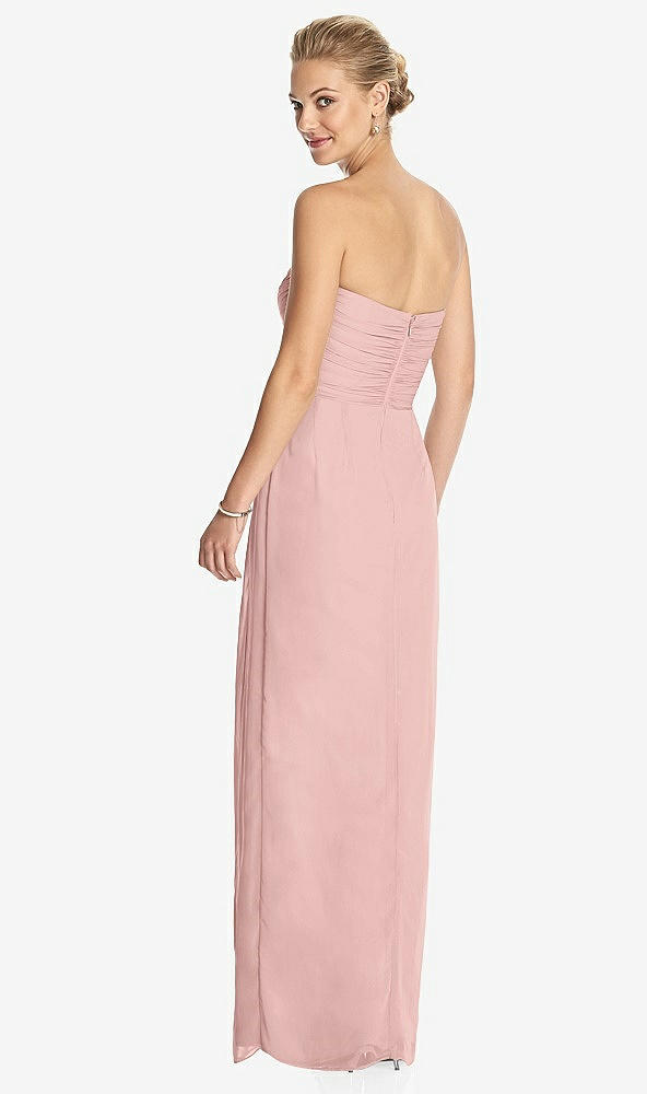 Back View - Rose - PANTONE Rose Quartz Strapless Draped Chiffon Maxi Dress - Lila