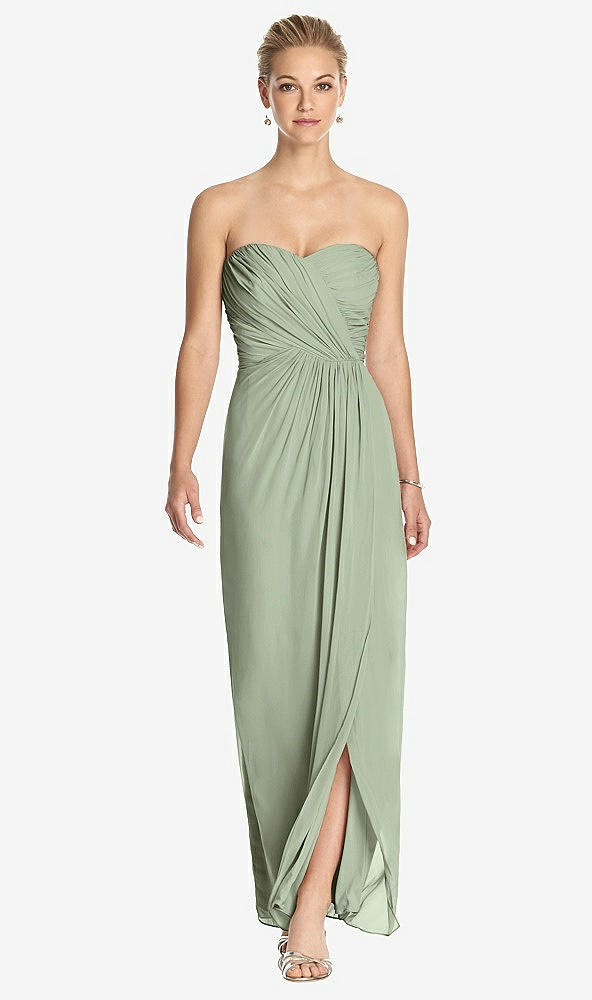 Front View - Sage Strapless Draped Chiffon Maxi Dress - Lila