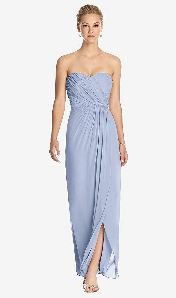 Front View - Sky Blue Strapless Draped Chiffon Maxi Dress - Lila