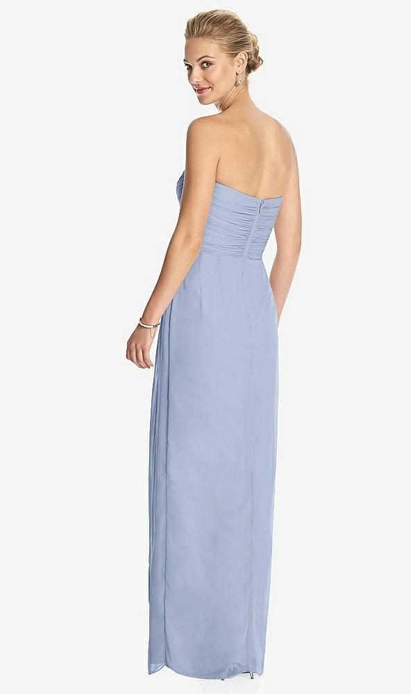 Back View - Sky Blue Strapless Draped Chiffon Maxi Dress - Lila