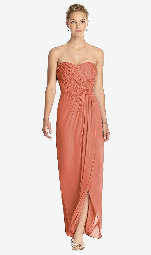 Front View - Terracotta Copper Strapless Draped Chiffon Maxi Dress - Lila