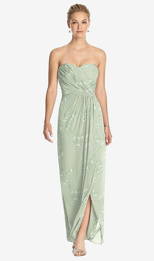 Front View - Vintage Primrose Sage Strapless Draped Chiffon Maxi Dress - Lila