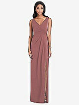 Front View Thumbnail - English Rose Draped Wrap Maxi Dress with Front Slit - Sena