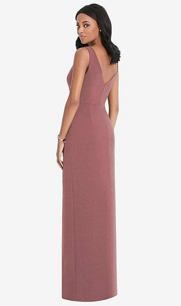 Back View - English Rose Draped Wrap Maxi Dress with Front Slit - Sena