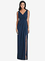 Front View Thumbnail - Midnight Navy Draped Wrap Maxi Dress with Front Slit - Sena