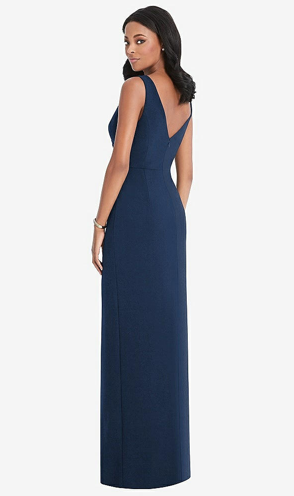 Back View - Midnight Navy Draped Wrap Maxi Dress with Front Slit - Sena