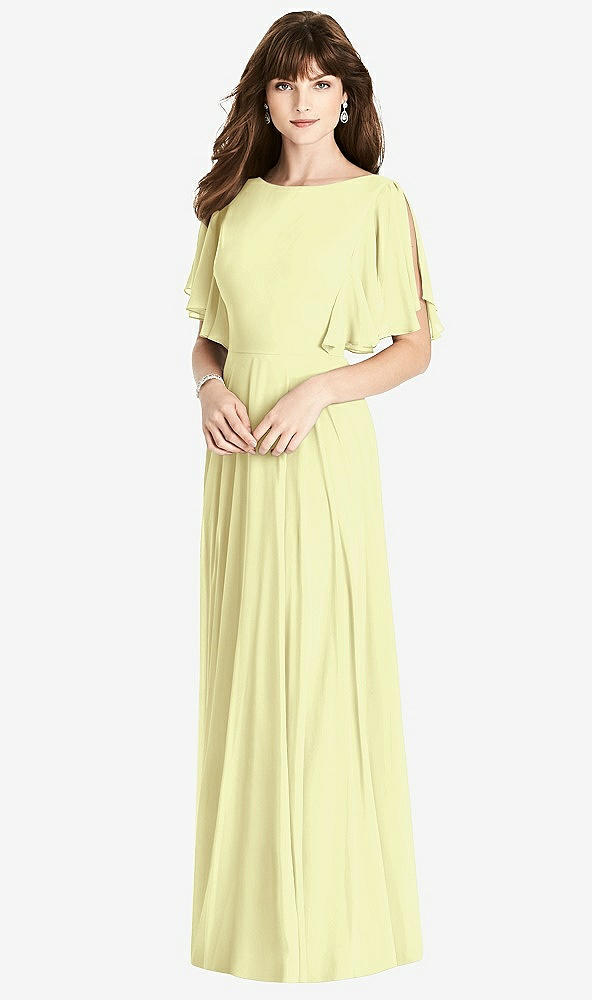 Back View - Butter Yellow Split Sleeve Backless Maxi Dress - Lila