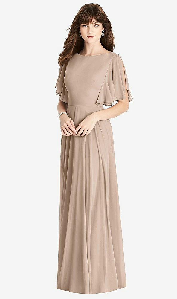 Back View - Topaz Split Sleeve Backless Maxi Dress - Lila