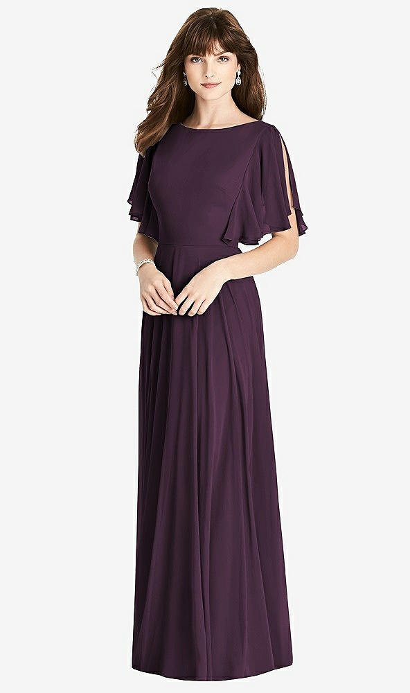 Back View - Aubergine Split Sleeve Backless Maxi Dress - Lila