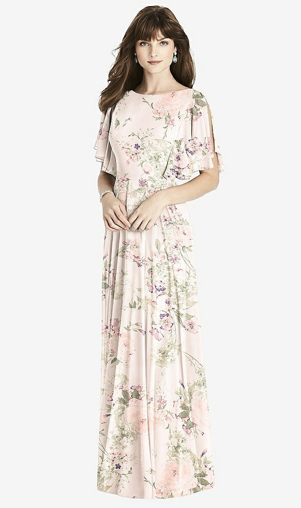 Back View - Blush Garden Split Sleeve Backless Maxi Dress - Lila