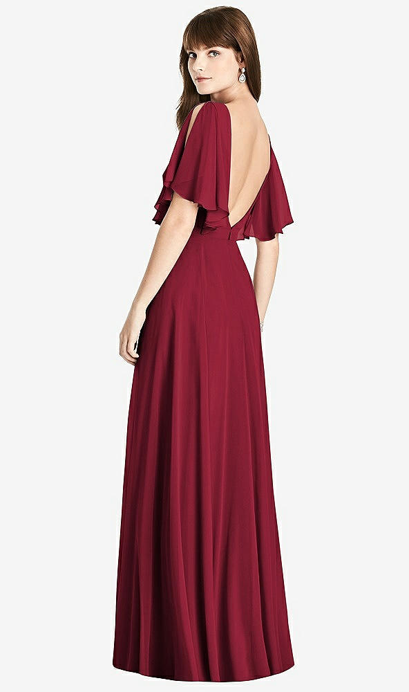 Front View - Burgundy Split Sleeve Backless Maxi Dress - Lila