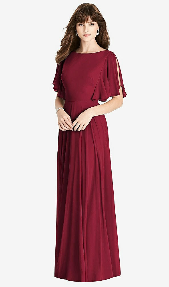 Back View - Burgundy Split Sleeve Backless Maxi Dress - Lila