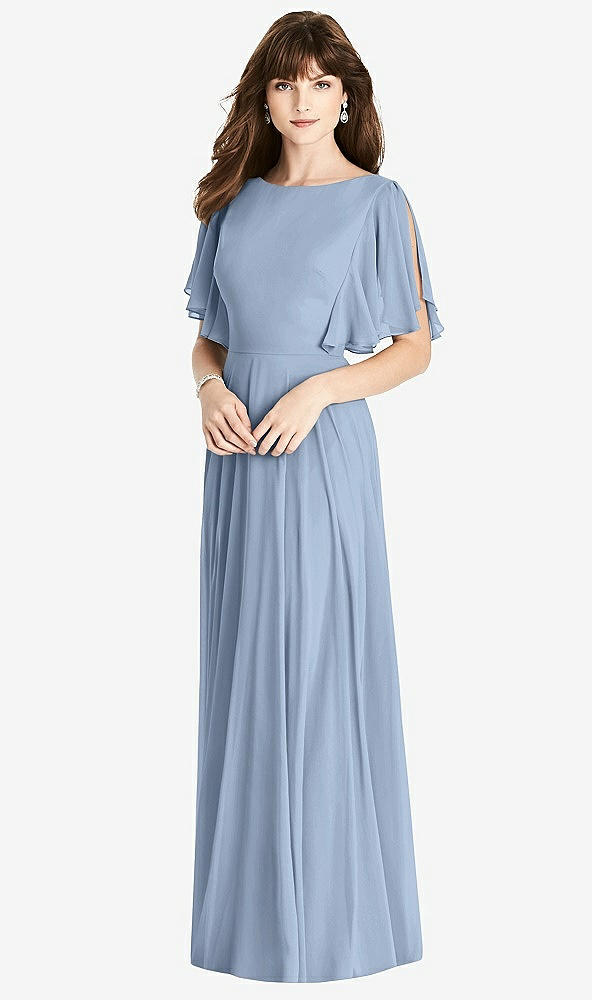 Back View - Cloudy Split Sleeve Backless Maxi Dress - Lila