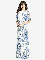 Rear View Thumbnail - Cottage Rose Dusk Blue Split Sleeve Backless Maxi Dress - Lila