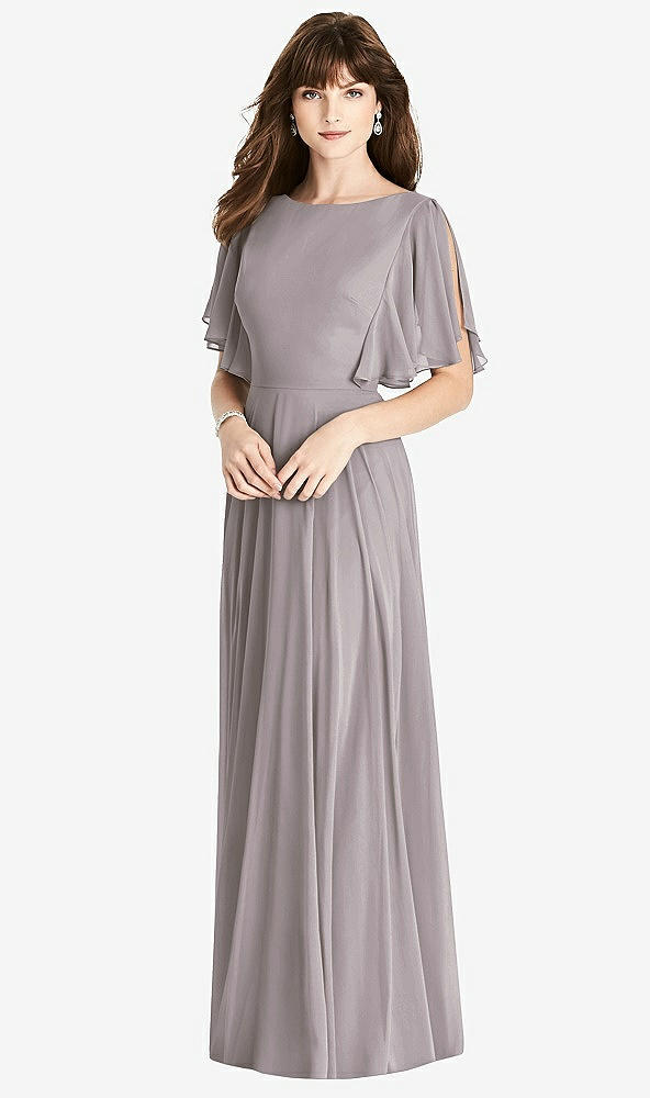 Back View - Cashmere Gray Split Sleeve Backless Maxi Dress - Lila