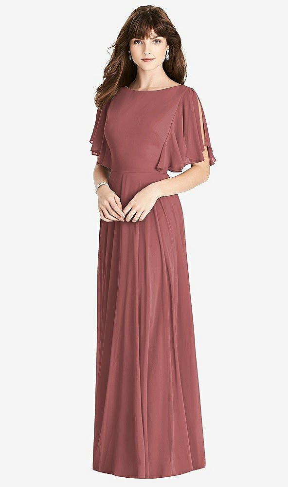 Back View - English Rose Split Sleeve Backless Maxi Dress - Lila