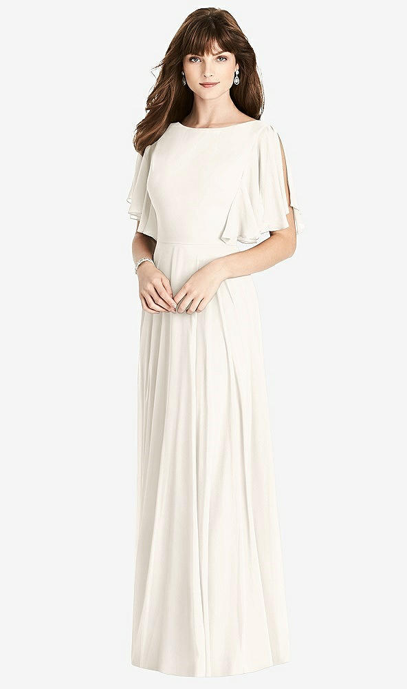 Back View - Ivory Split Sleeve Backless Maxi Dress - Lila